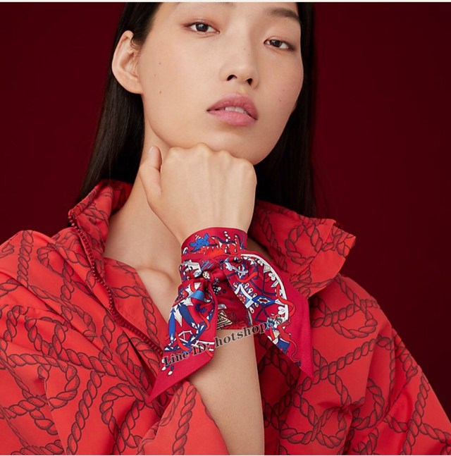 Hermes專櫃新款愛馬仕斜紋真絲雙層雙面狂歡遊行束發帶Twilly小絲巾絲帶 mmyj1551